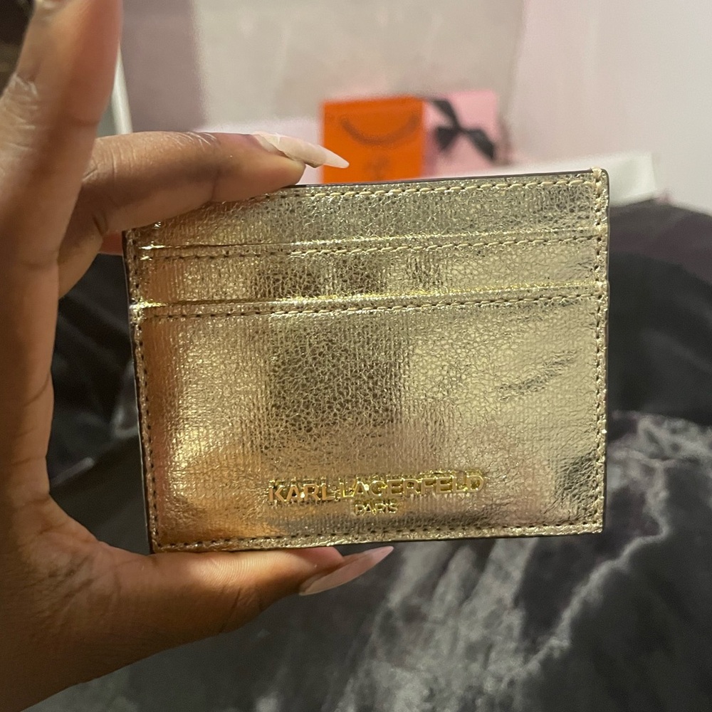 Karl Lagerfeld gold on gold card holder
